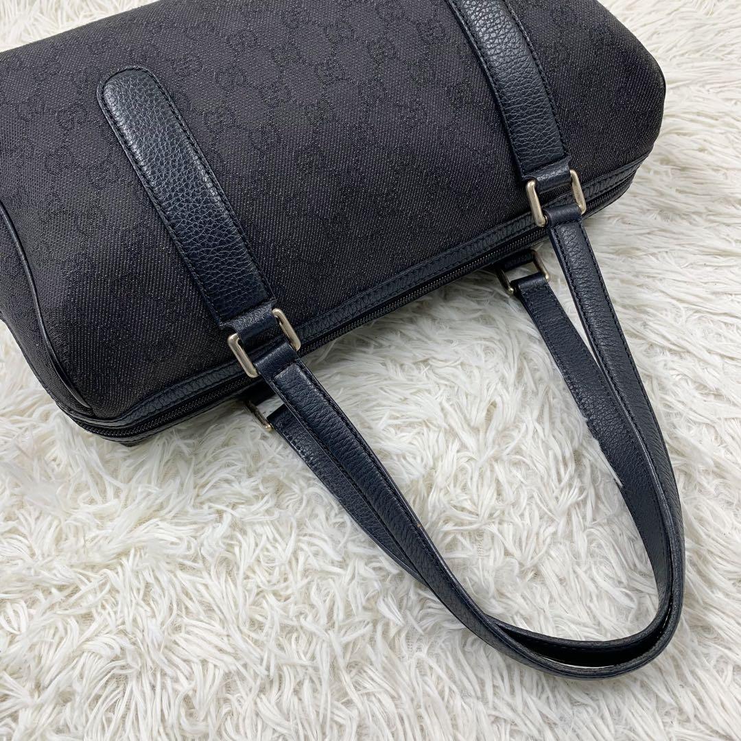 【✨美品✨】グッチ ミニボストンバッグ GGキャンバス レザー ブラック