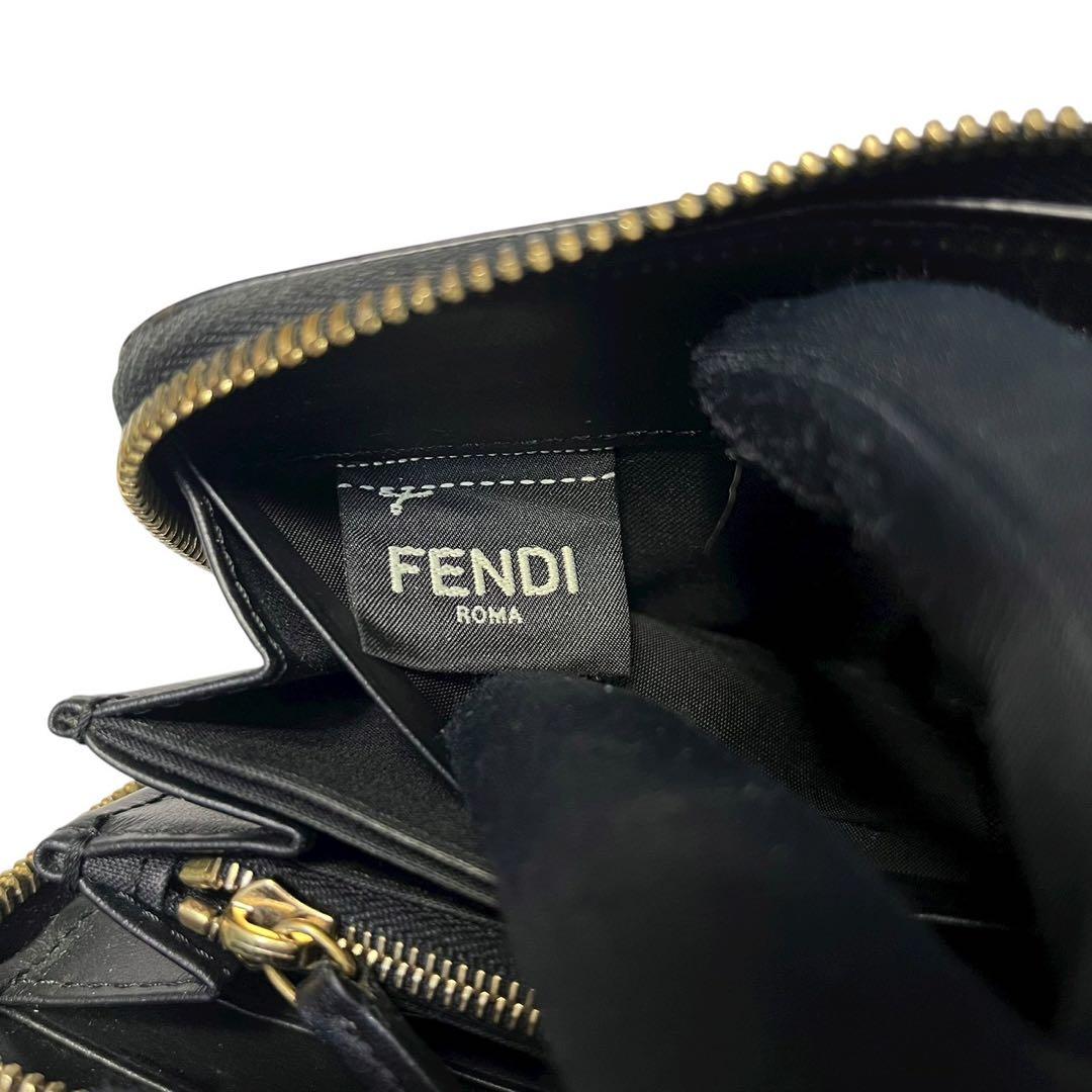 美品✨フェンディ 長財布 ラウンドファスナー モンスター バグズアイ レザー 黒