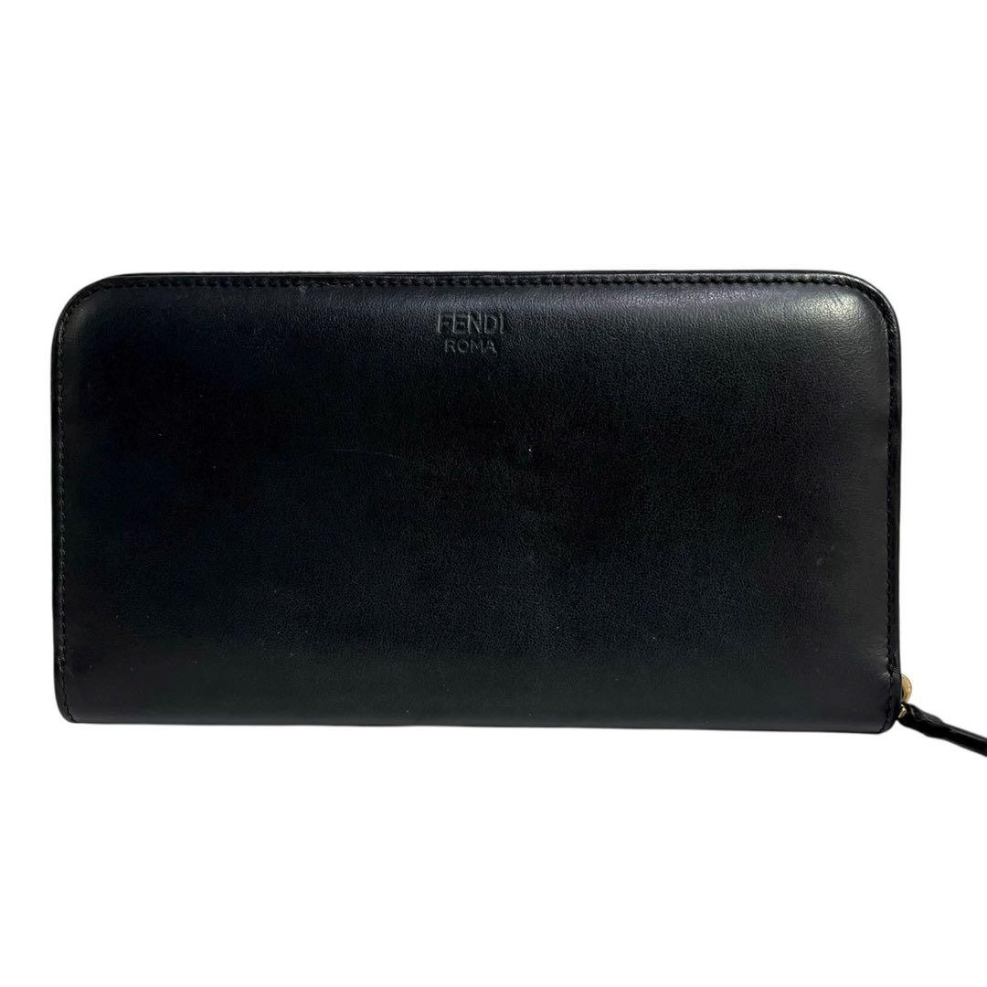 美品✨フェンディ 長財布 ラウンドファスナー モンスター バグズアイ レザー 黒