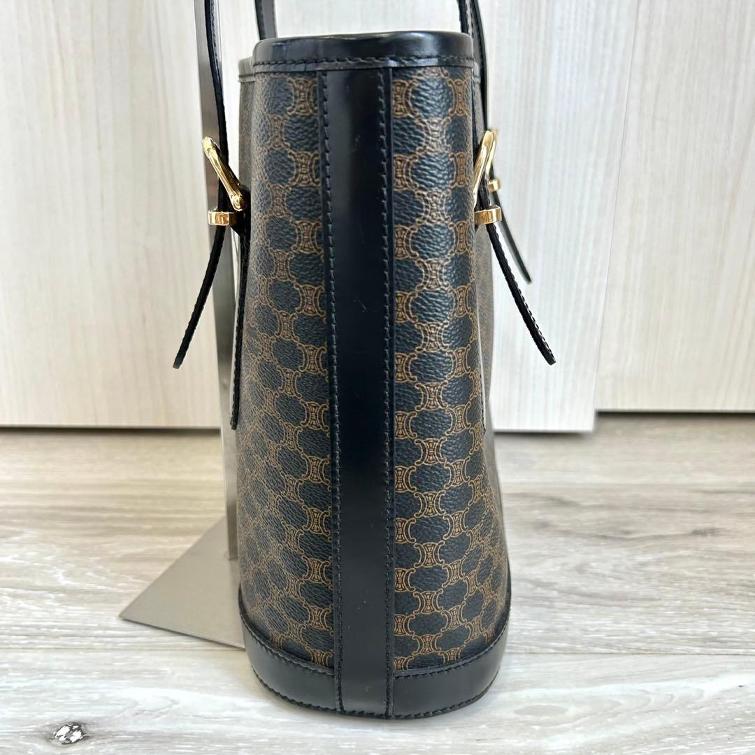 美品 CELINE 黒マカダム トリオンフ PVC バケツ型 トートバッグ