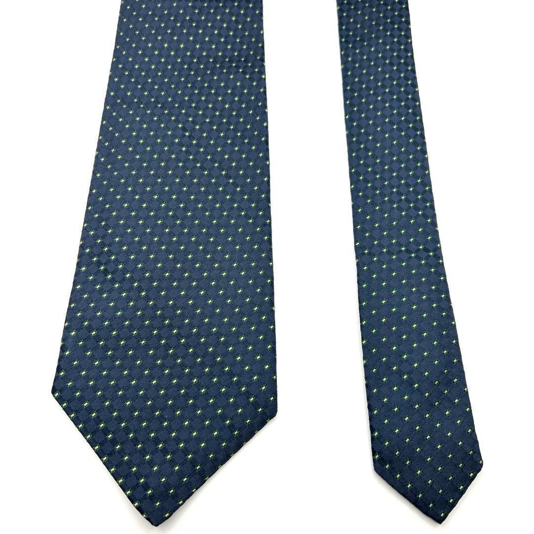 【極美品】PRADA プラダ ネクタイ ネイビー 紺 ライトグリーン 格子柄