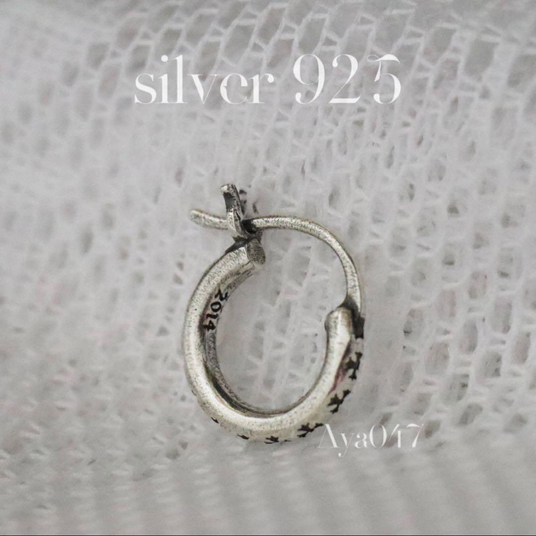 両耳 シルバー925 クロス フープピアス アンティーク調 おしゃれ 十字架