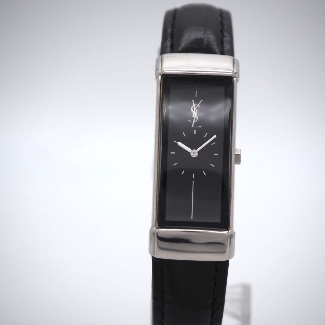 専用45【美品】イヴサンローラン　時計　カットガラス　ブラック　スクエア