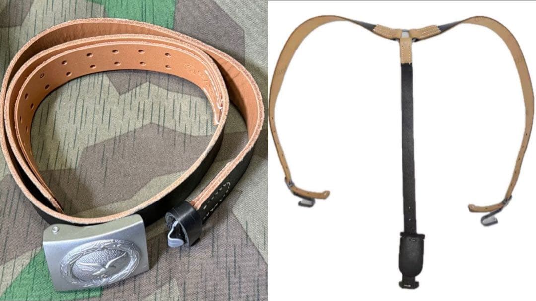 ★さわ★WWⅡドイツ軍降下猟兵用バックル&ベルト＋サスペンダー(レプリカ）