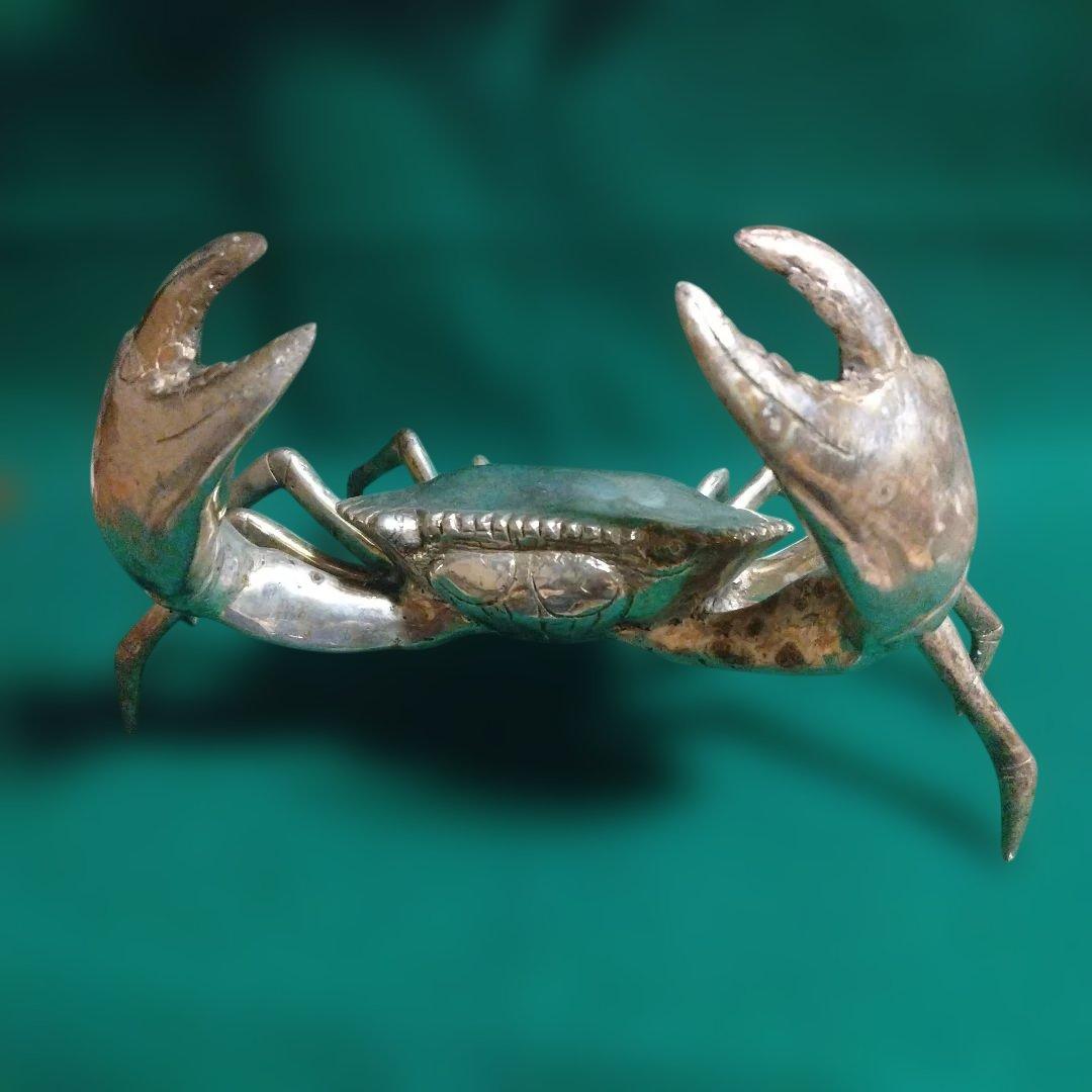 金属製カニの装飾品 大型 シルバー 銅製　迫力あります。