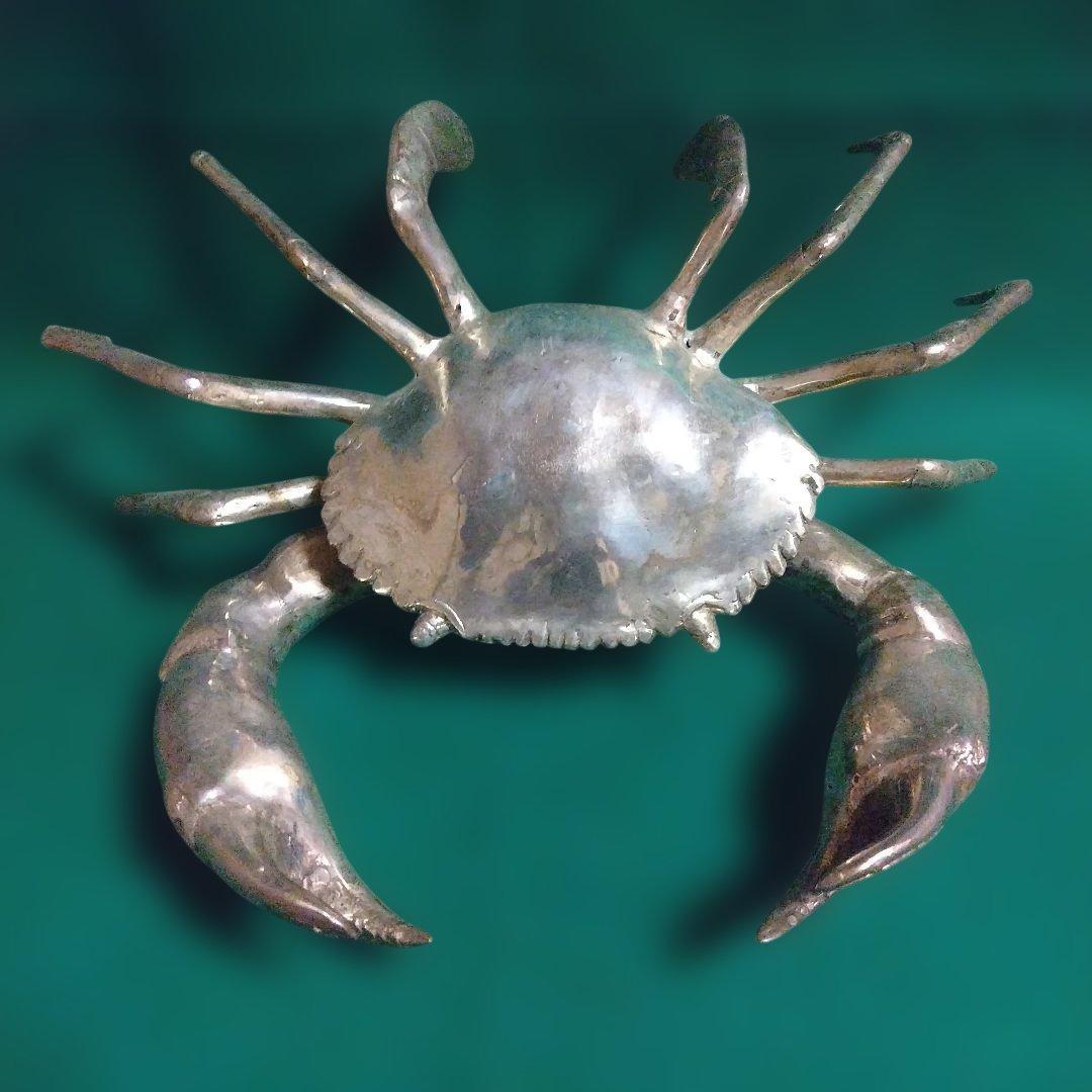 金属製カニの装飾品 大型 シルバー 銅製　迫力あります。