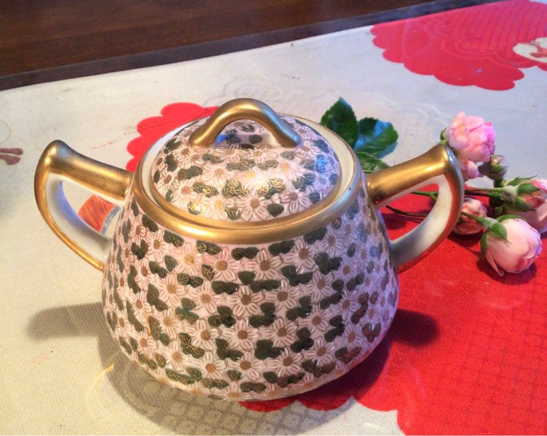 A631 九谷焼　金彩花詰　秀昭　ケーキ皿　ティーセット8点セット