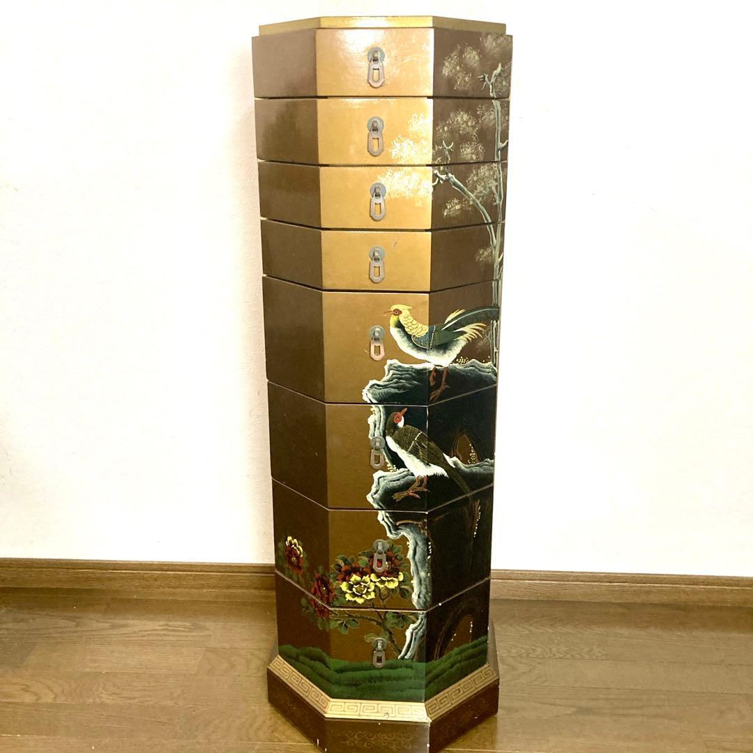 中国家具 八角型 8杯 引き出し 箪笥 チェスト 花台 高卓 飾り台