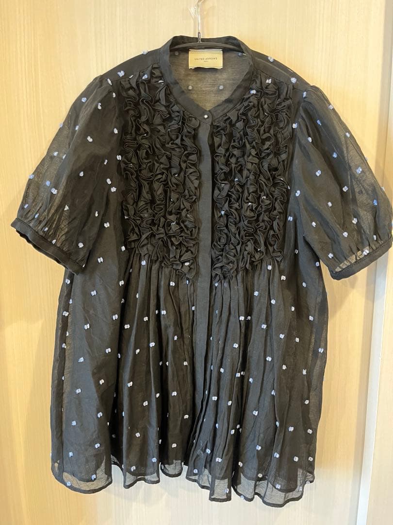 美品＊UNITED ARROWS　2トーン ドットジャガード ブラウス　黒