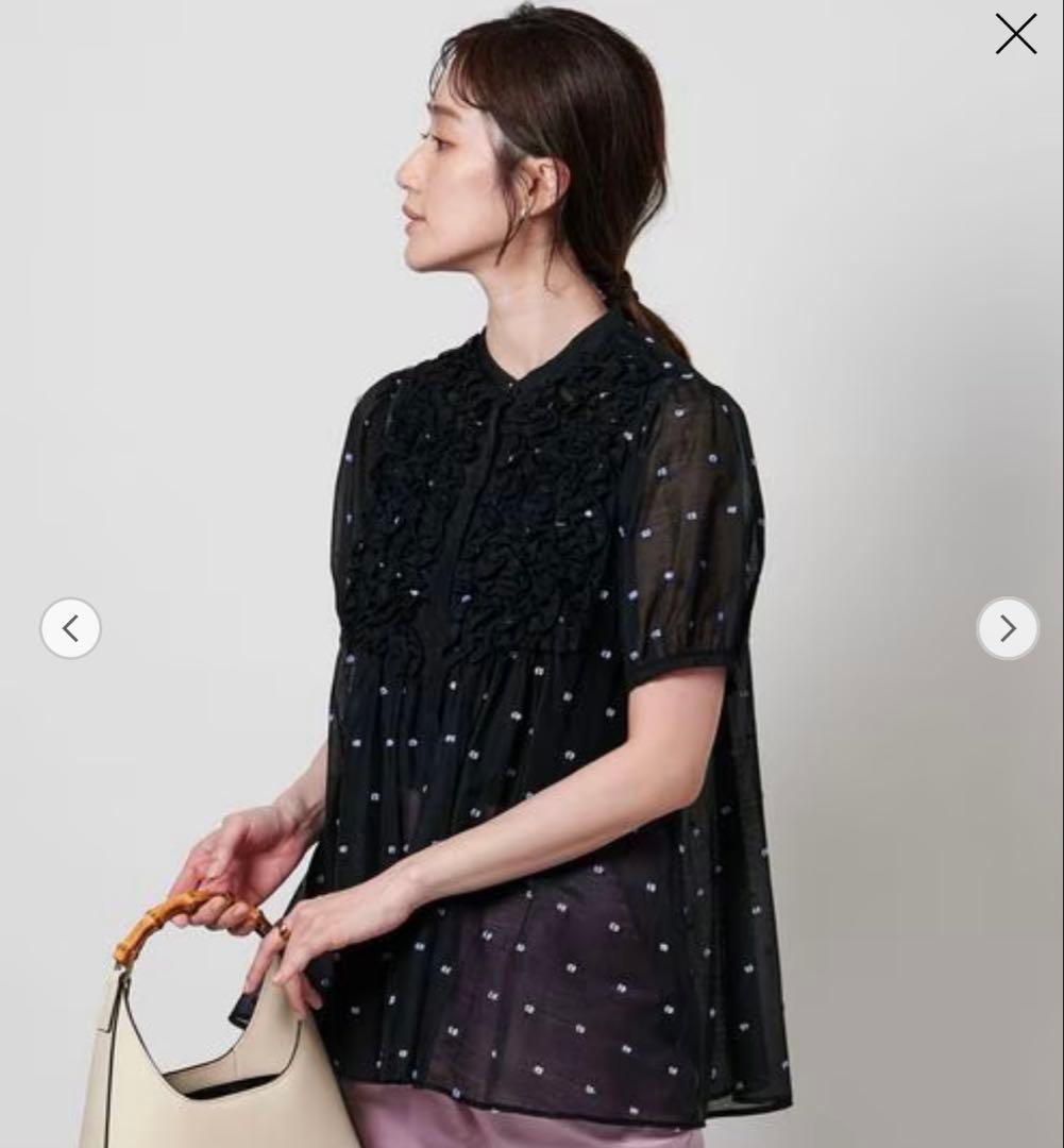 美品＊UNITED ARROWS　2トーン ドットジャガード ブラウス　黒