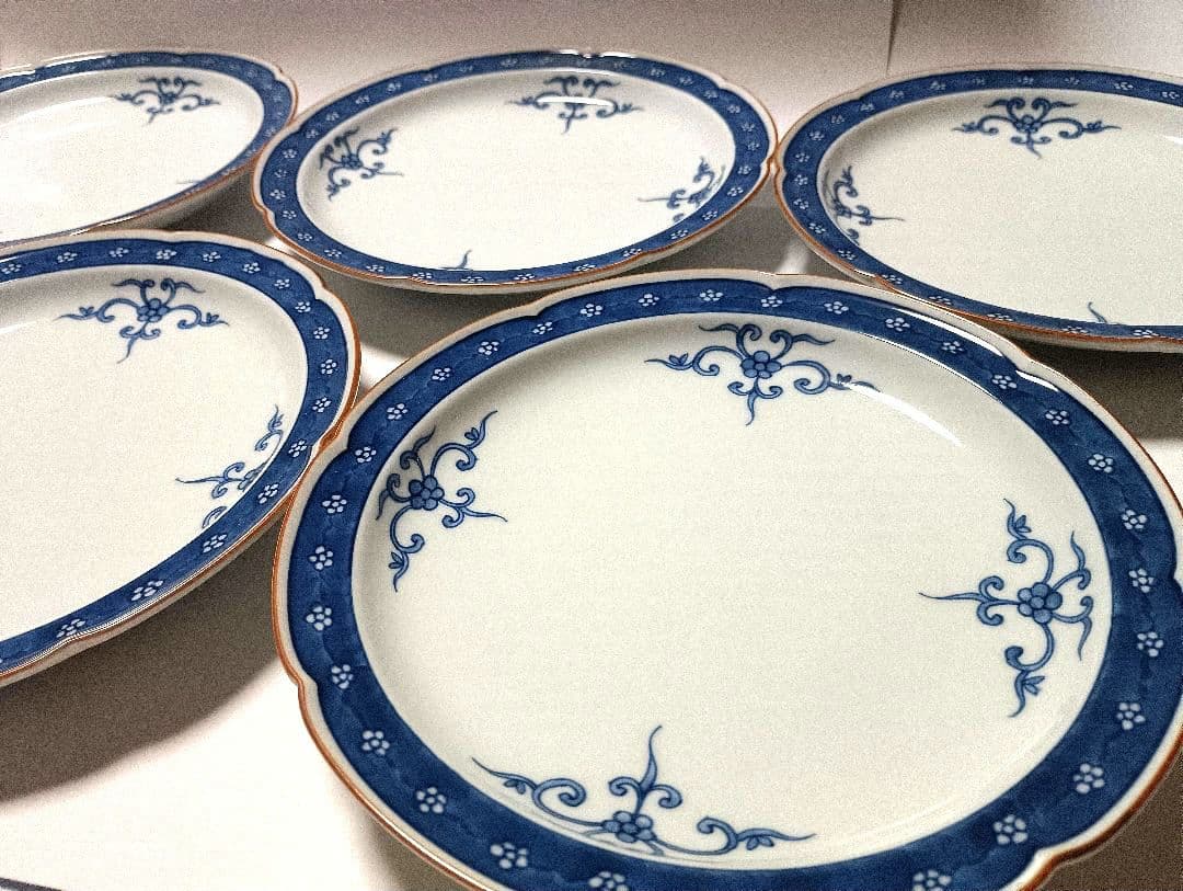 源右衛門窯 染付 四方唐草 19㎝ 皿 5枚組 未使用品