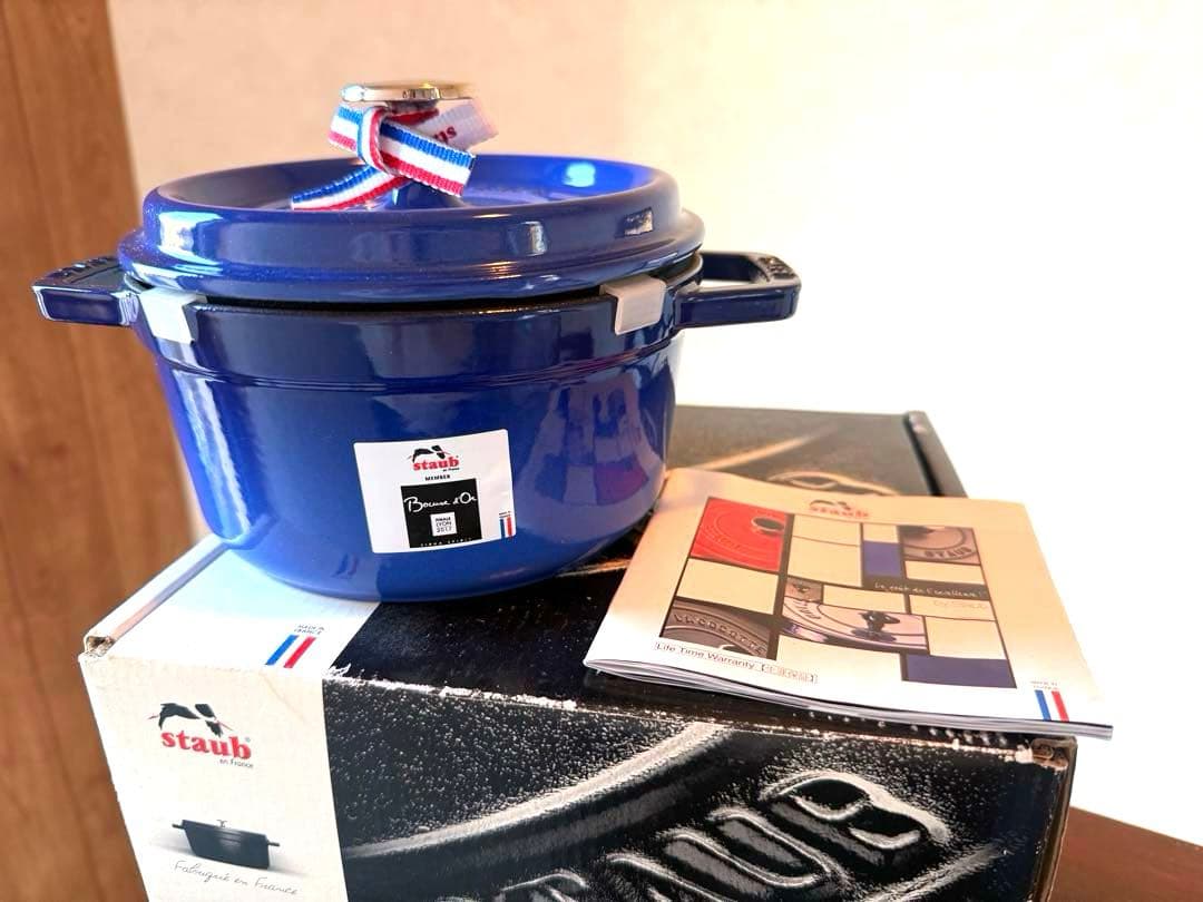 ストウブ希少限定ロイヤルブルー新品ラウンドココット１６ｃｍ箱＆生涯保証付
