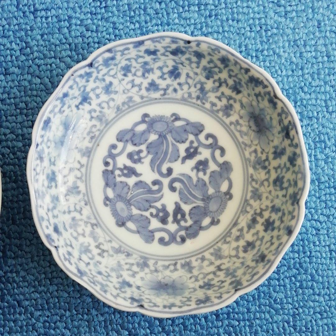 古伊万里皿（二枚)裏面タコ、花唐草