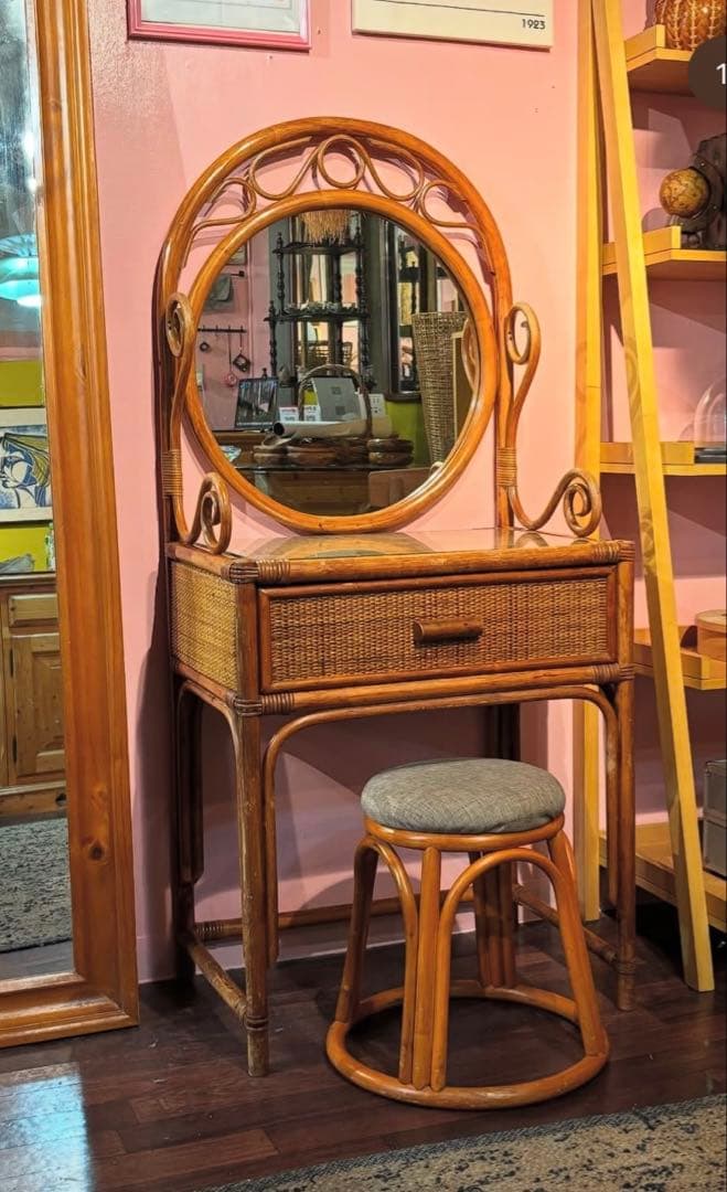 ラタン製ドレッサー・鏡台 引き出し付き