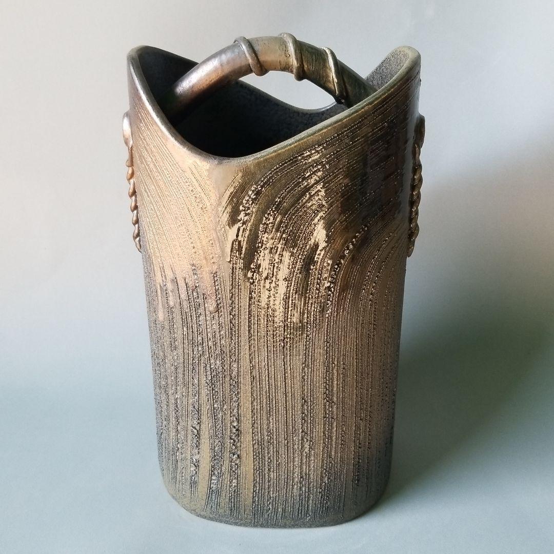 信楽焼傘立て  金彩手桶 高さ４５cm