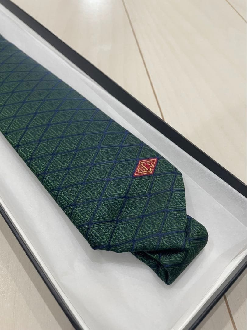 【GUCCI】 グッチ　メンズネクタイ グリーン ダイヤモンドパターン ネクタイ