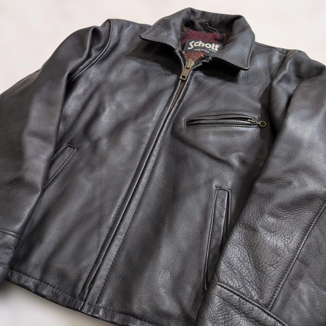 美品ショット681トラッカージャケット36黒裏地チェック　生地ネル