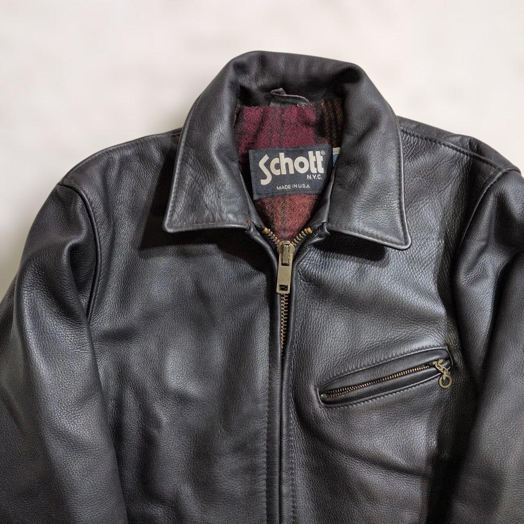 美品ショット681トラッカージャケット36黒裏地チェック　生地ネル