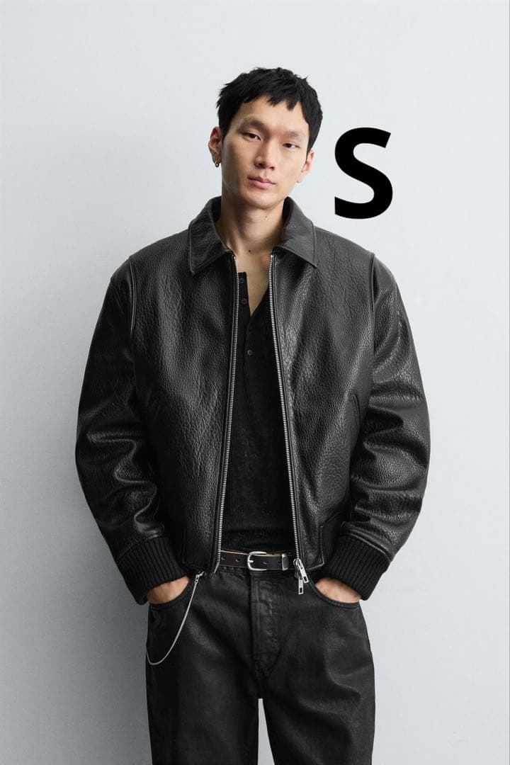 今期モデル ZARA フェイクレザージャケット 短丈 ボンバー ジャケット S