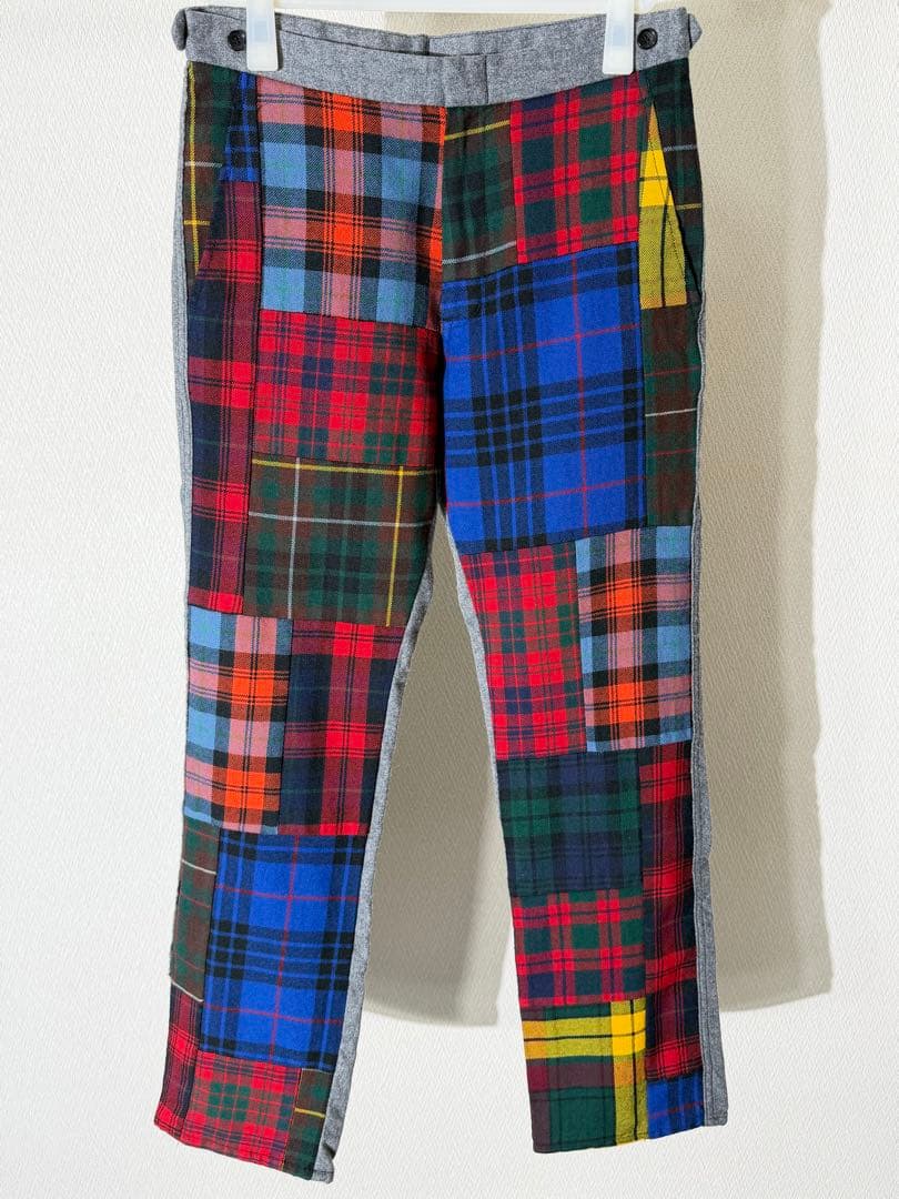 コムデギャルソンオムプリュス チェック柄切り替え ウールパンツ スラックス