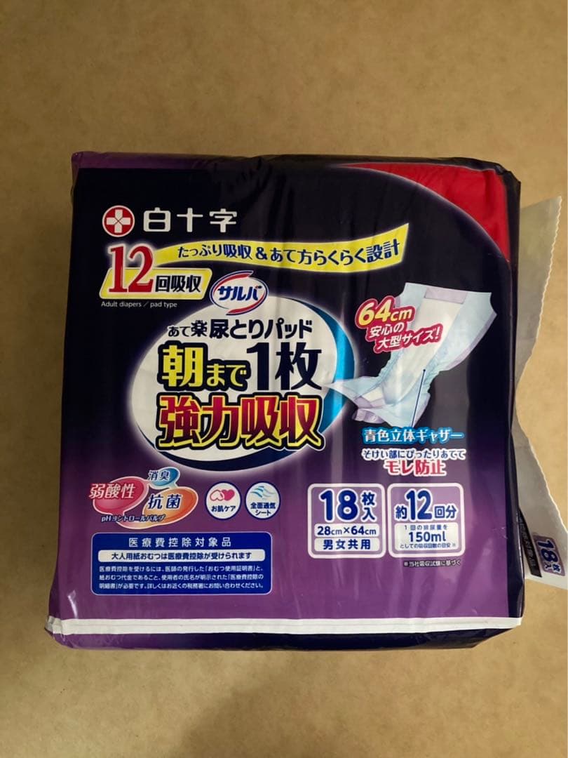 白十字 サルバ あて楽尿とりパッド 朝まで1枚強力吸収男女共用 12回吸収 6袋