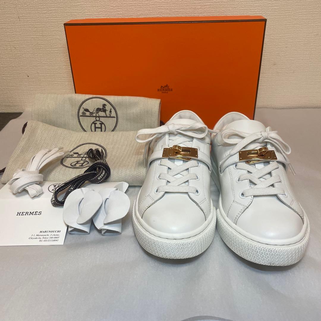 ☆HERMES☆デイ　ピンクゴールドケリーバックルスニーカーサイズ37.5
