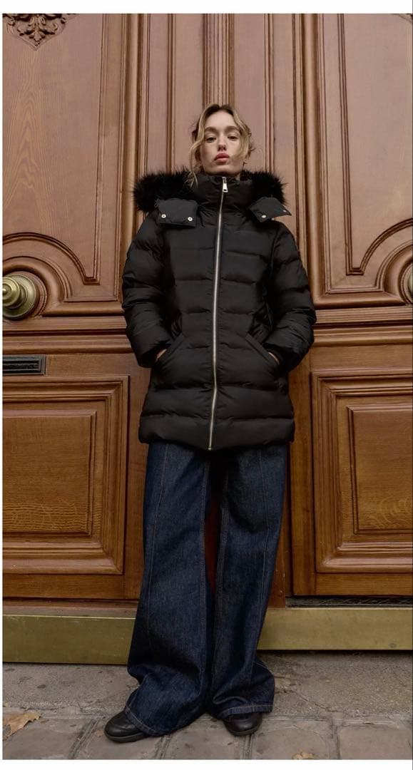 ZARA 撥水ウィンドブレーカーフード付きダウンジャケット