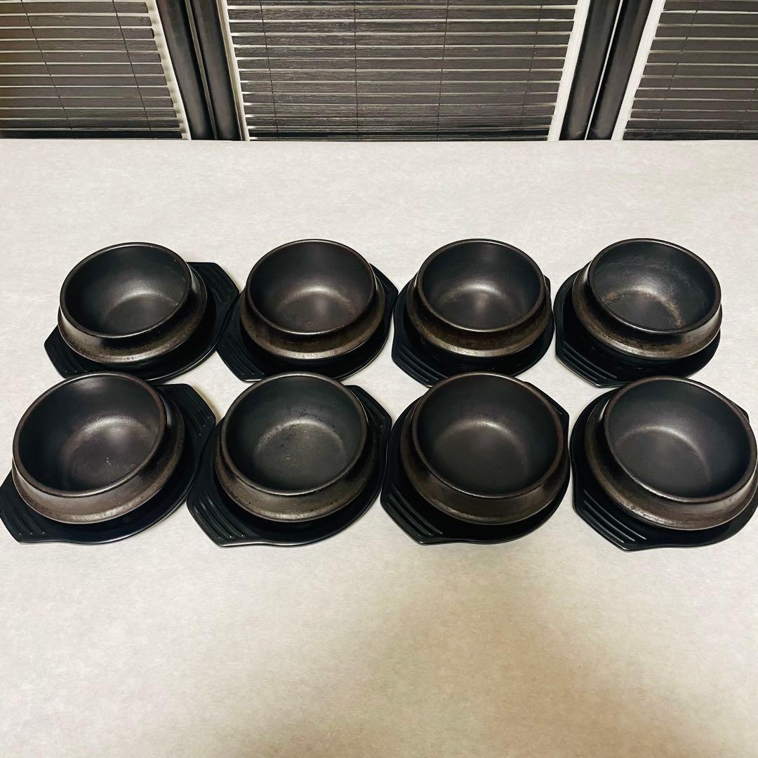 韓国 直火用 トゥッペギ（뚝배기）12cm 8個＋専用受け皿8枚セット