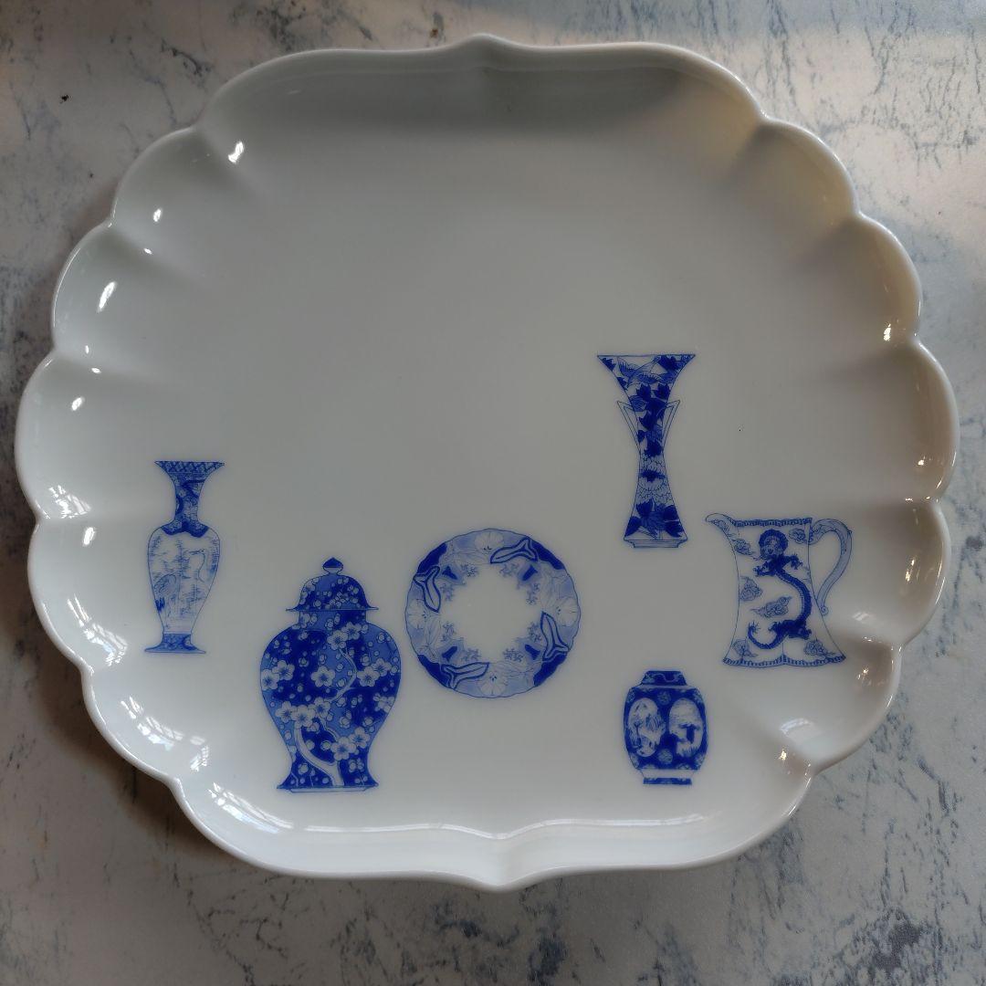 新品未使用品　深川製磁　ブルーチャイナ　 ❋希少菊割フリル中皿❋　五客揃い