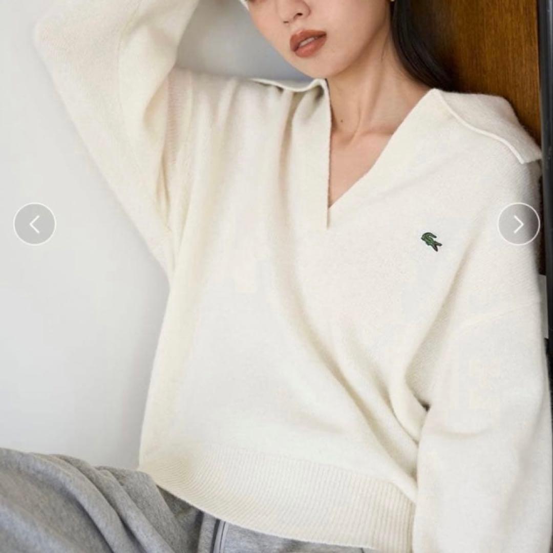 SNIDEL LACOSTE スキッパーニットプルオーバー　ホワイト