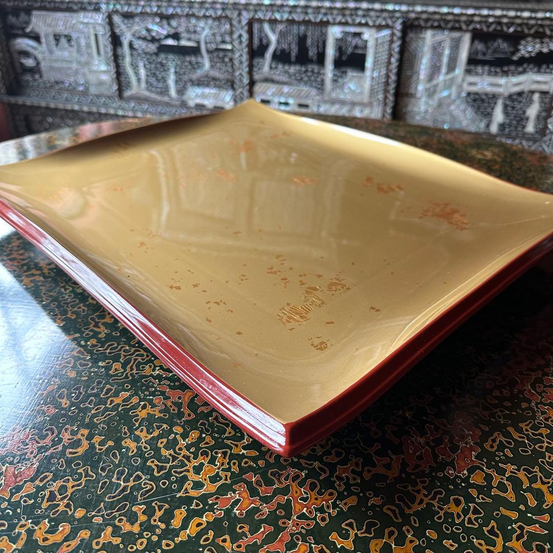 【美品】 清流盛器 色紙金箔渕朱 バイキング S•H塗 ABS樹脂 盛皿