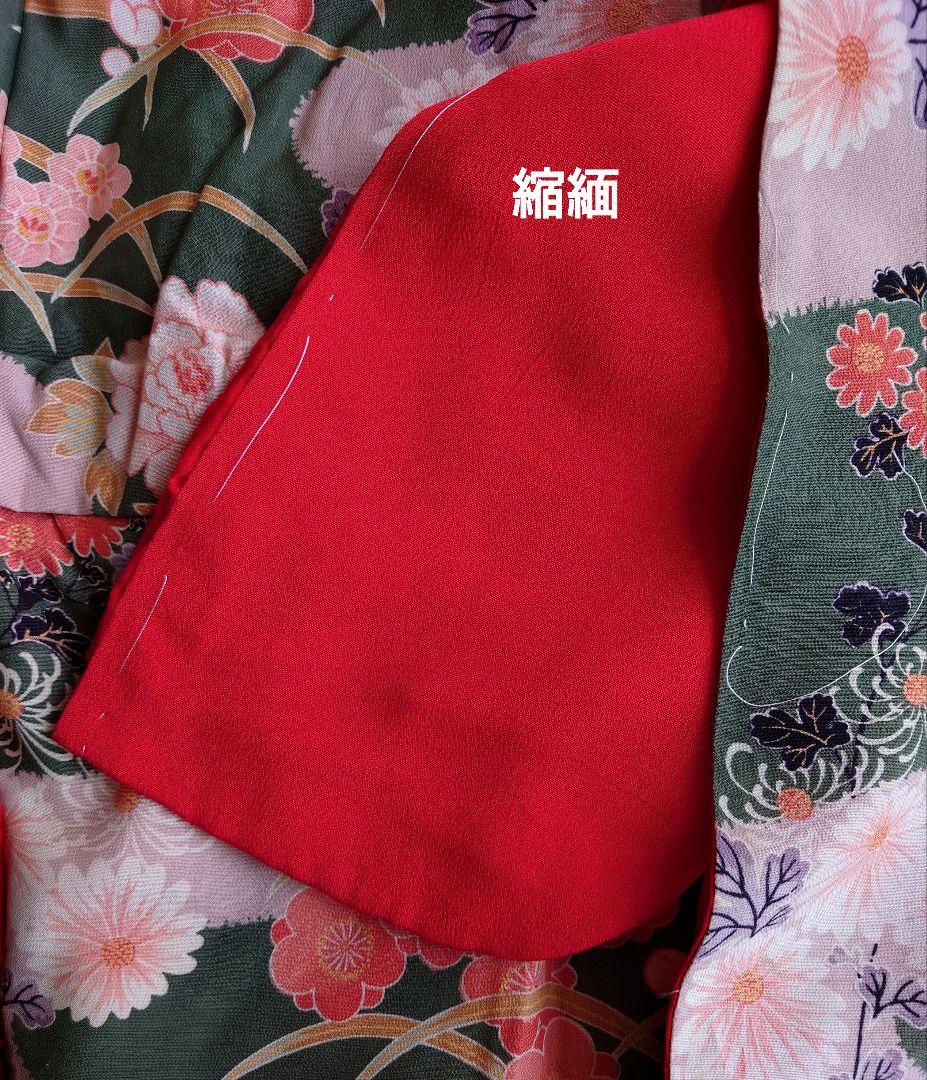 市松人形の着物　薄手の縮緬　振り袖　古布　袷　比翼付き　15号52cm用　帯付き