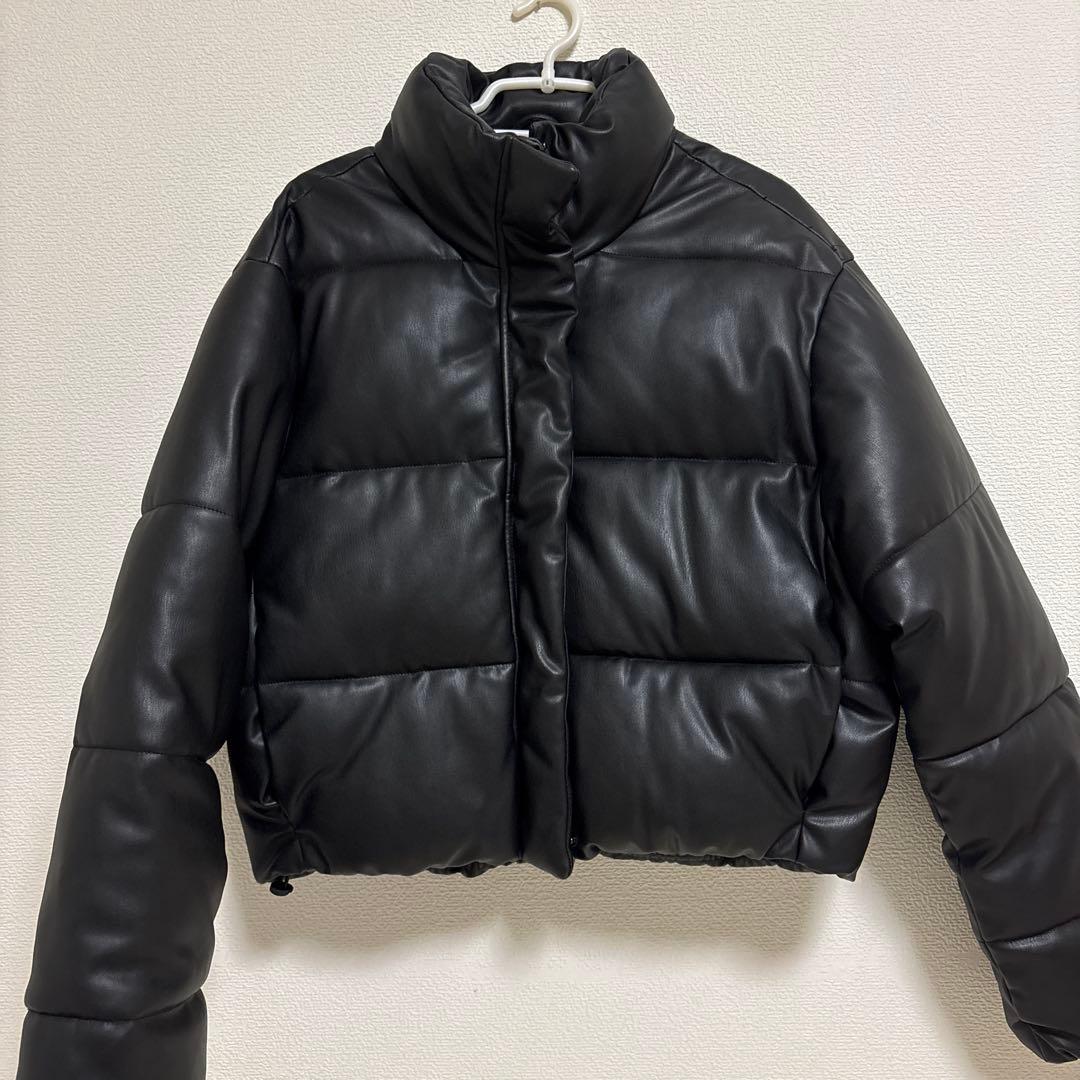 『ZARA』ブラック レザーダウンジャケット ショート丈 S
