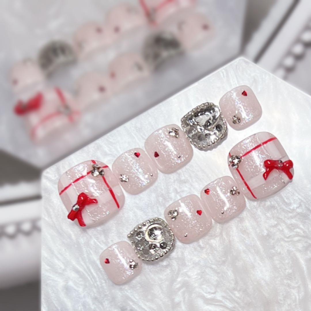 ネイルチップ 量産型 韓国 ちゅるん フレンチ ツイード 現品 スナ系 ハート