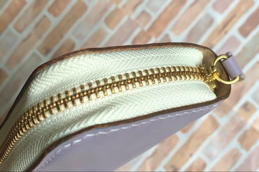 本革 3本挿しラウンドファスナーペンケース パープル 姫路レザー 手縫い