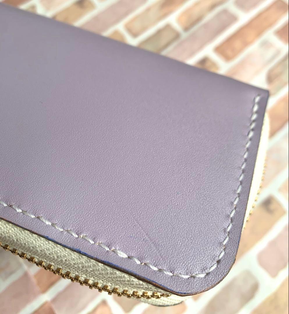 本革 3本挿しラウンドファスナーペンケース パープル 姫路レザー 手縫い