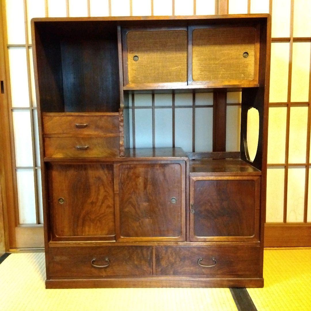 水屋箪笥 木製整理ダンス 大正　昭和　 レトロ 　アンティーク 香狭間透かし
