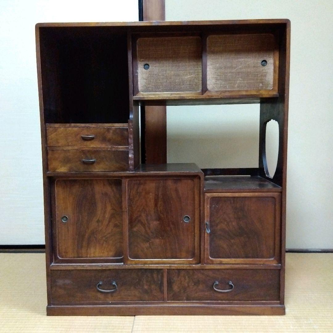 水屋箪笥 木製整理ダンス 大正　昭和　 レトロ 　アンティーク 香狭間透かし