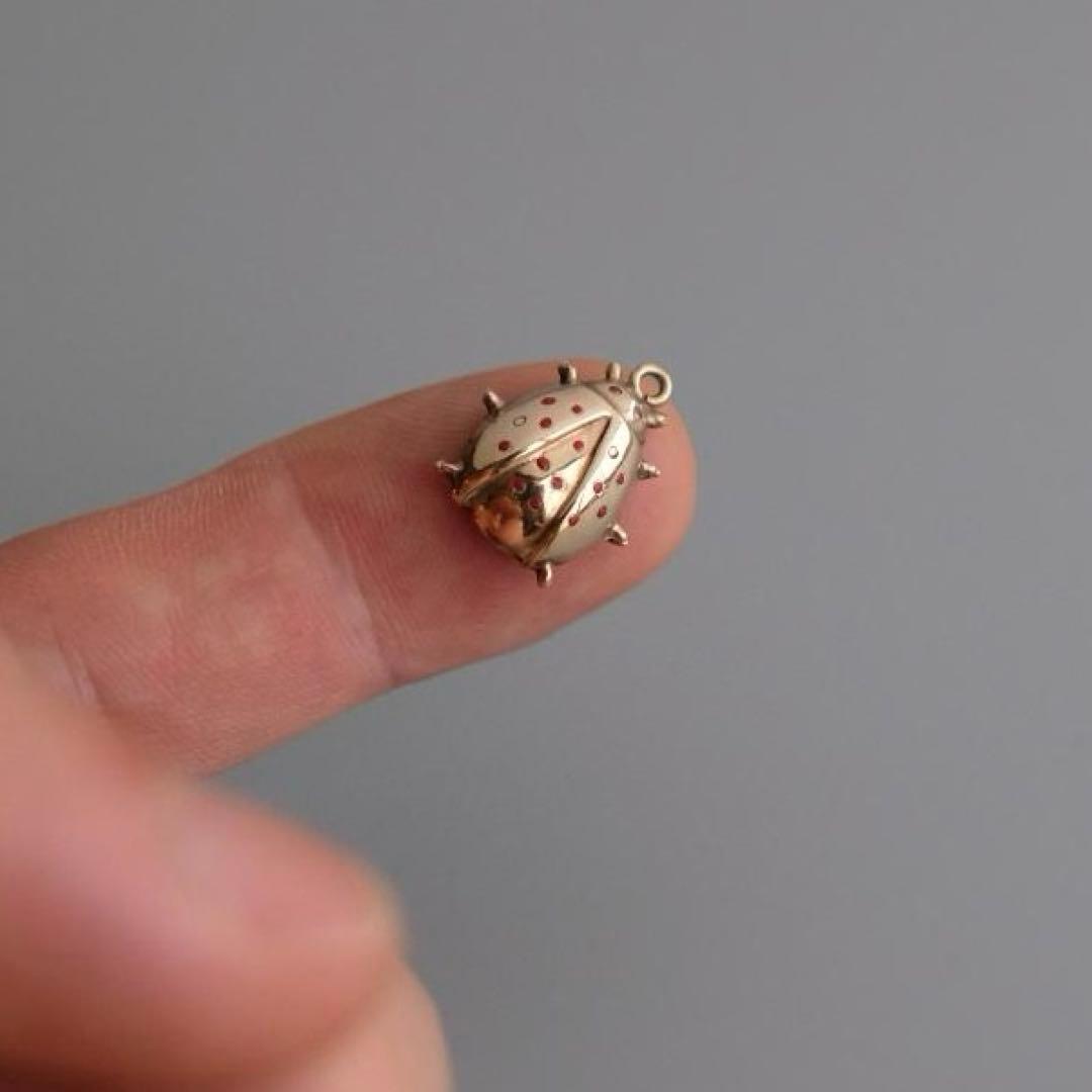 フランス製 ヴィンテージ 9Kてんとう虫チャーム エナメル細工 幸運1960年