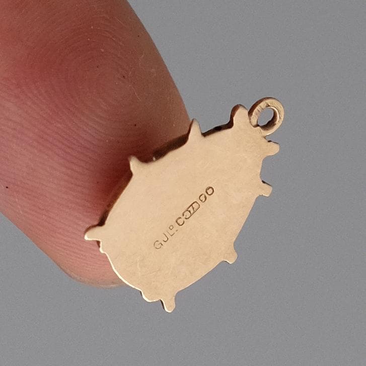 フランス製 ヴィンテージ 9Kてんとう虫チャーム エナメル細工 幸運1960年