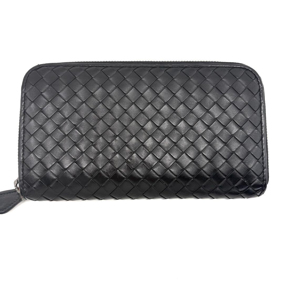 【美品】BOTTEGA　長財布　ラウンドジップ　イントレチャート　ラムレザー
