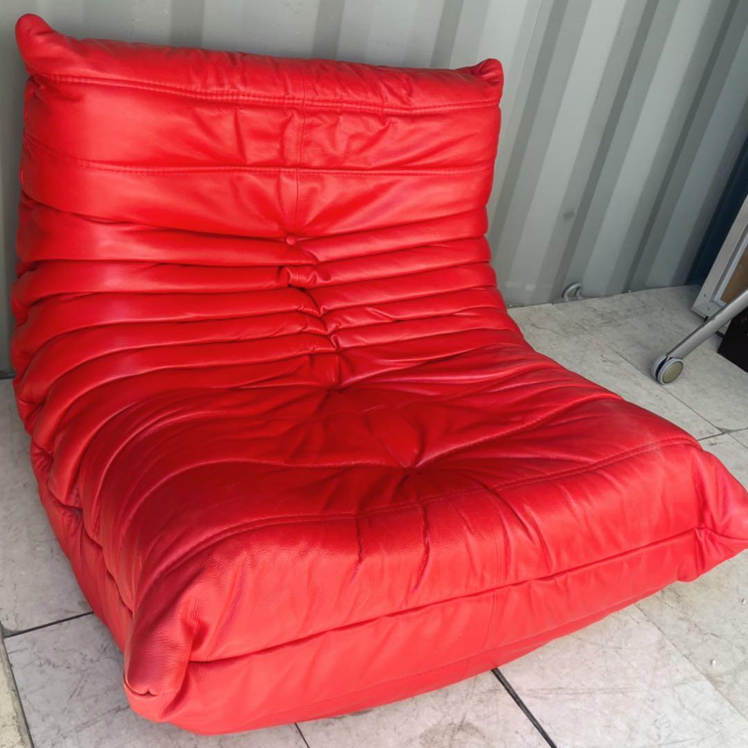 取付無料！リーンロゼ フランス トーゴ レッドレザー 本革シングルソファ✨