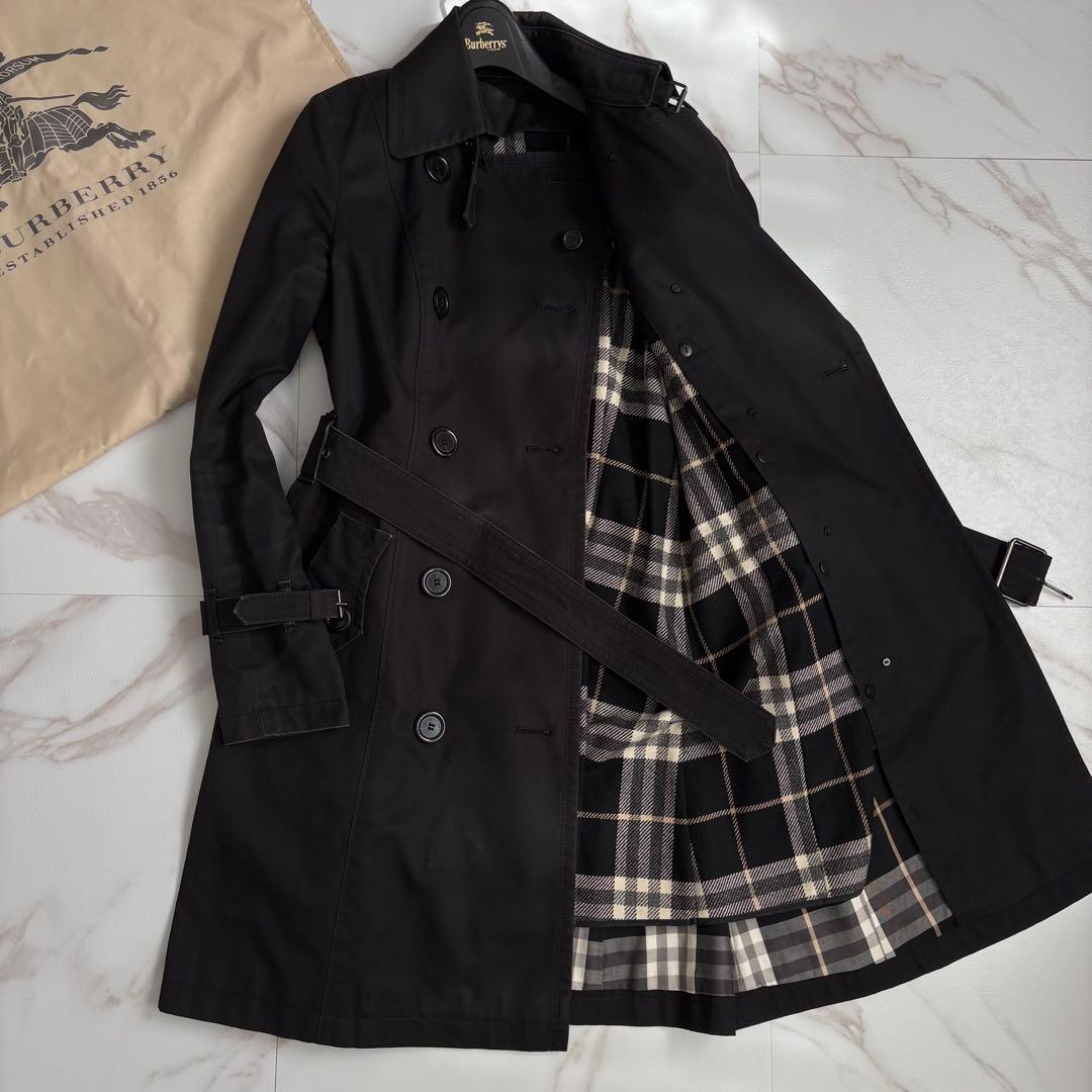 人気◆バーバリーブルーレーベル ライナー ベルト付 トレンチコート 黒 L