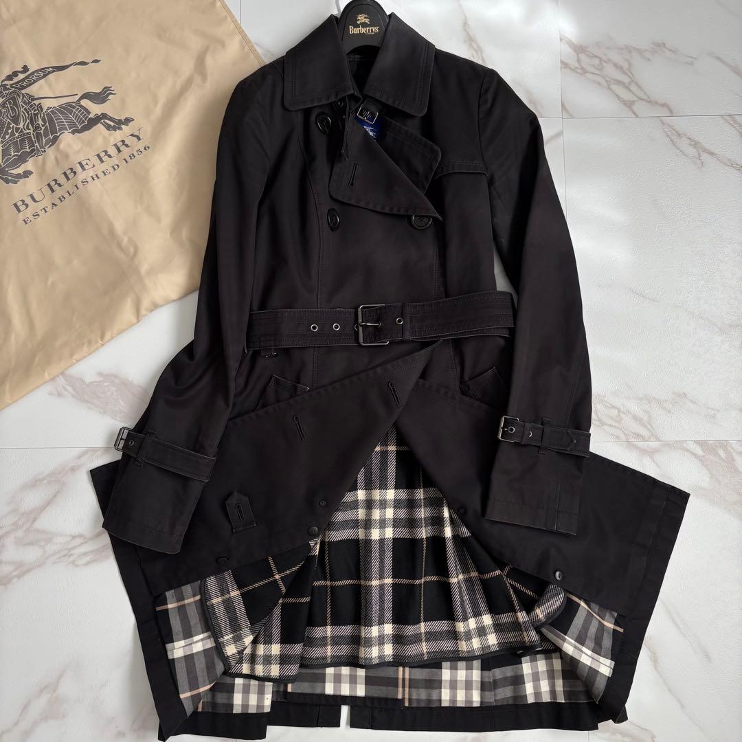 人気◆バーバリーブルーレーベル ライナー ベルト付 トレンチコート 黒 L
