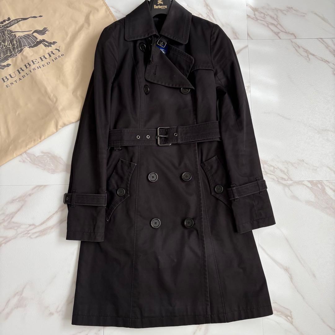 人気◆バーバリーブルーレーベル ライナー ベルト付 トレンチコート 黒 L