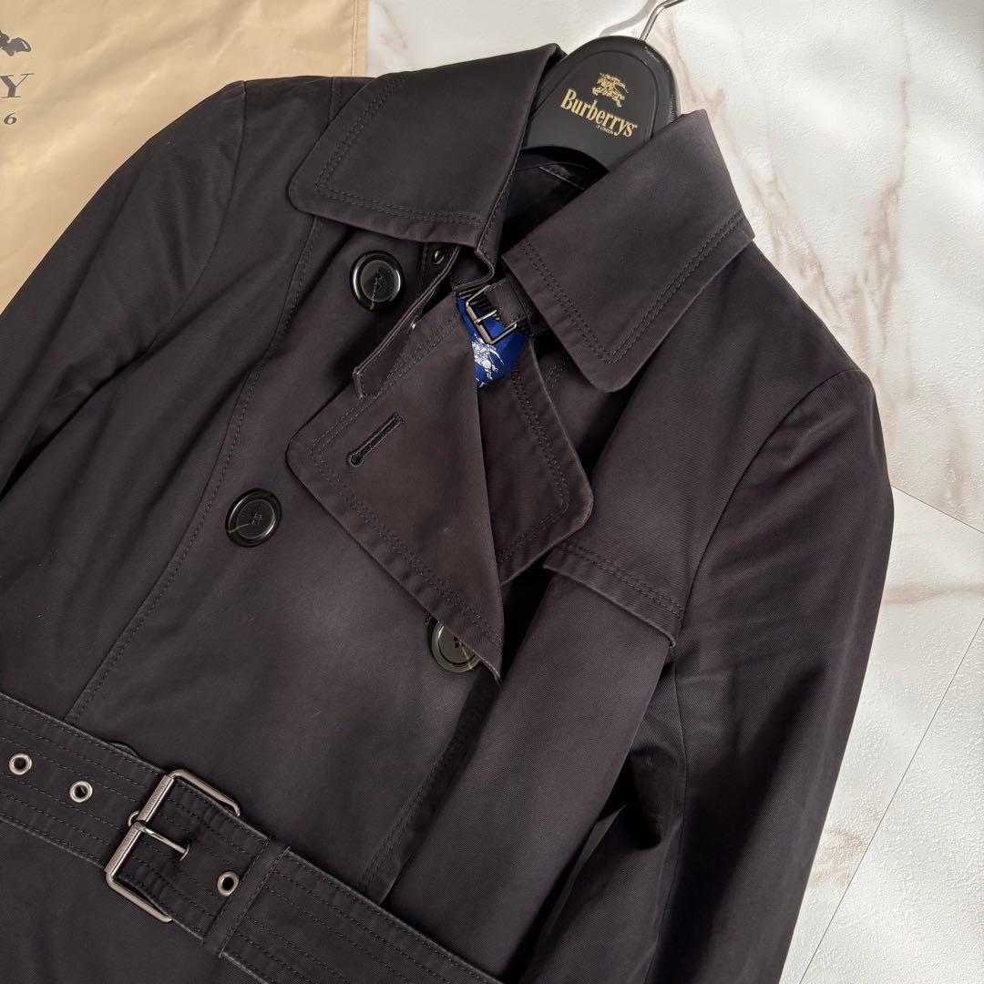 人気◆バーバリーブルーレーベル ライナー ベルト付 トレンチコート 黒 L