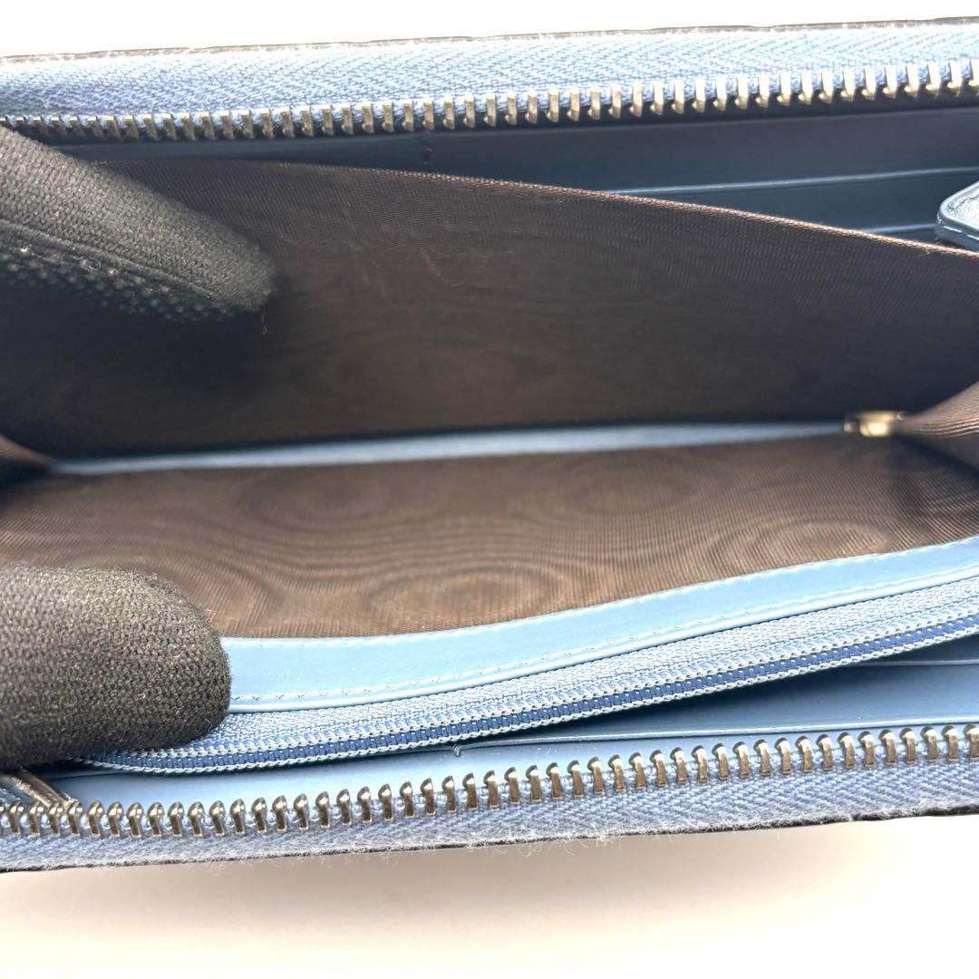 美品 グッチ 長財布 シマ GG ラウンドファスナー レザー ブルー