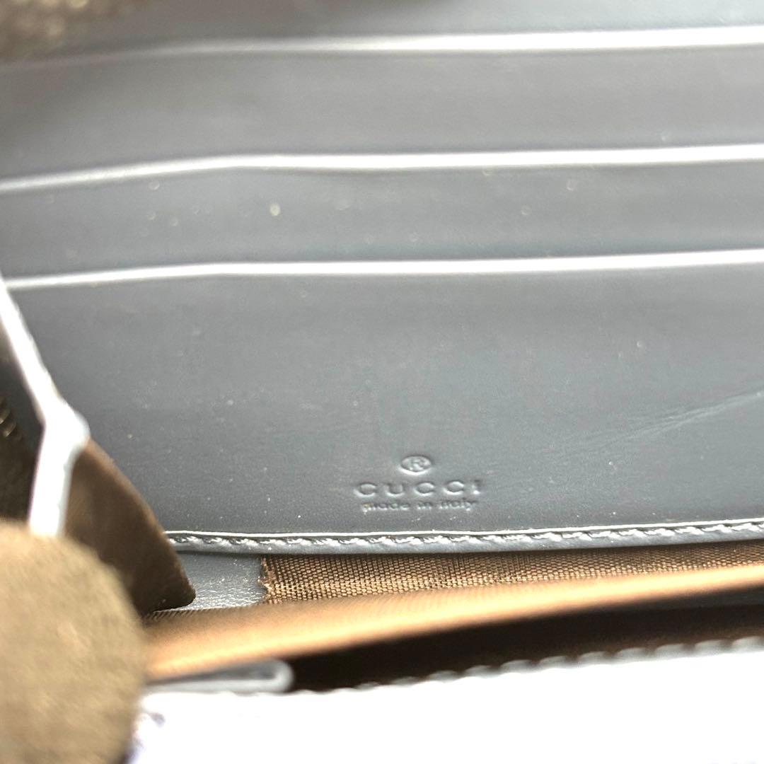 美品 グッチ 長財布 シマ GG ラウンドファスナー レザー ブルー