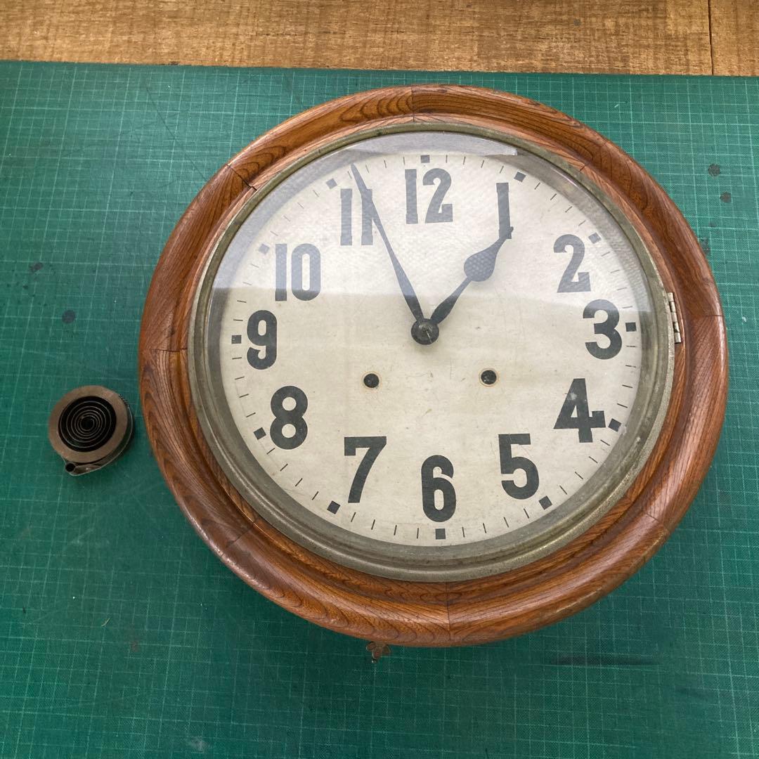 詳細不明 ジャンク 古いボンボン時計 丸型 欅 けやき 天然木 替えゼンマイ付き