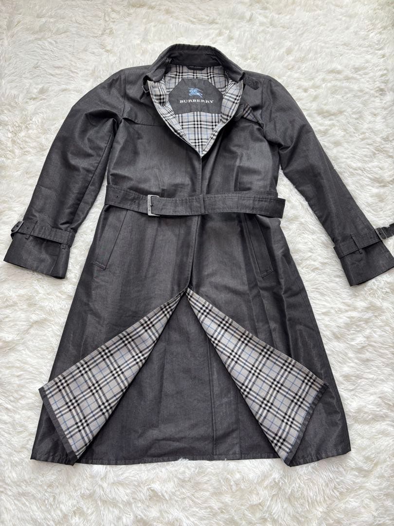 バーバリーロンドン　11号　グレー　ノバチェック トレンチコート　ロング　刺繍